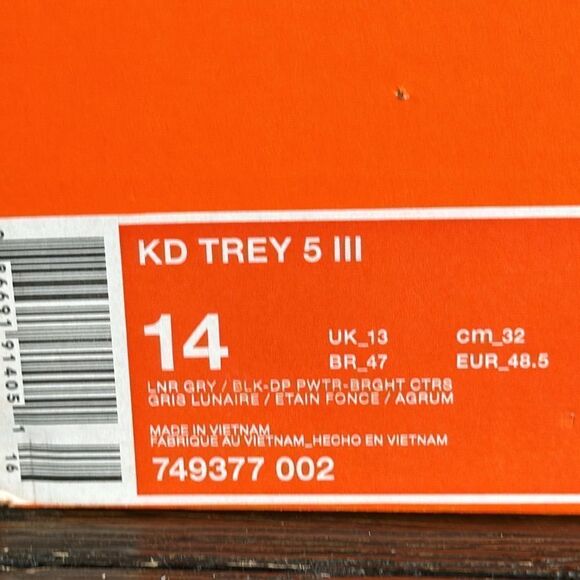 Nike KD Trey 5 III Grey NIB sz14 749377-002 main image 4